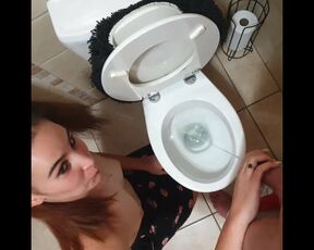 Girl taking step-daddy for a pee and sucks cock