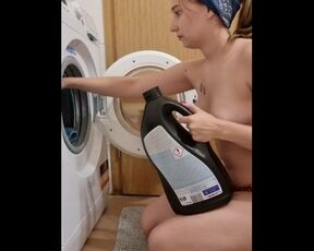 Slutty housewife doing laundry