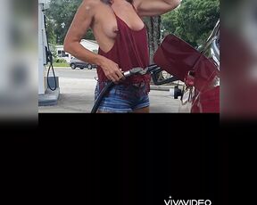 Boobs out at gas station