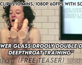 Shower Glass Drooly Double Dildo Deepthroat Training Trailer Lucy LaRue @LaceBaby Uberrime Dildos