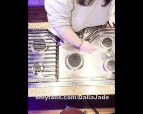 BRALESS CLEANING | Braless Huge hanging tits MILF with pokies wipes down her stove