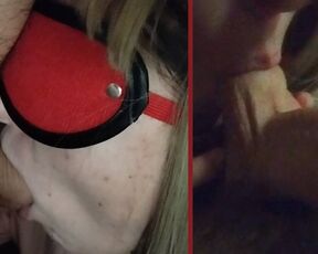 Eye-Masked Girl Sucks Cock and Balls