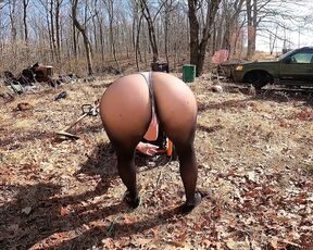 Thong Bodysuit Over Pantyhose - Outdoor Chores