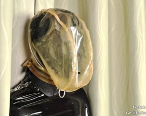 latex girl two layers latex hood breathplay and sleeping bag